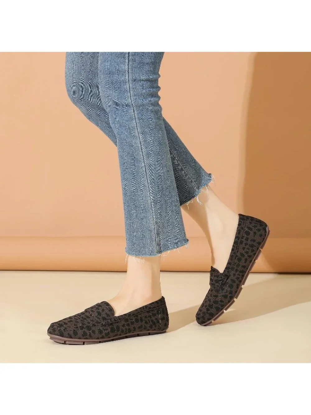 🆕Women's Brown Leopard Mesh fabric Loafer Shoes Comfortable Casual Flat Shoes